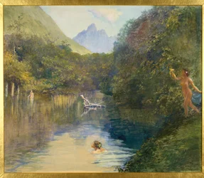 Ford ved den øvre ende af Vai-Te-Piha (Tautira-floden) Tahiti, 1891 (wc und gouache på glat papir)